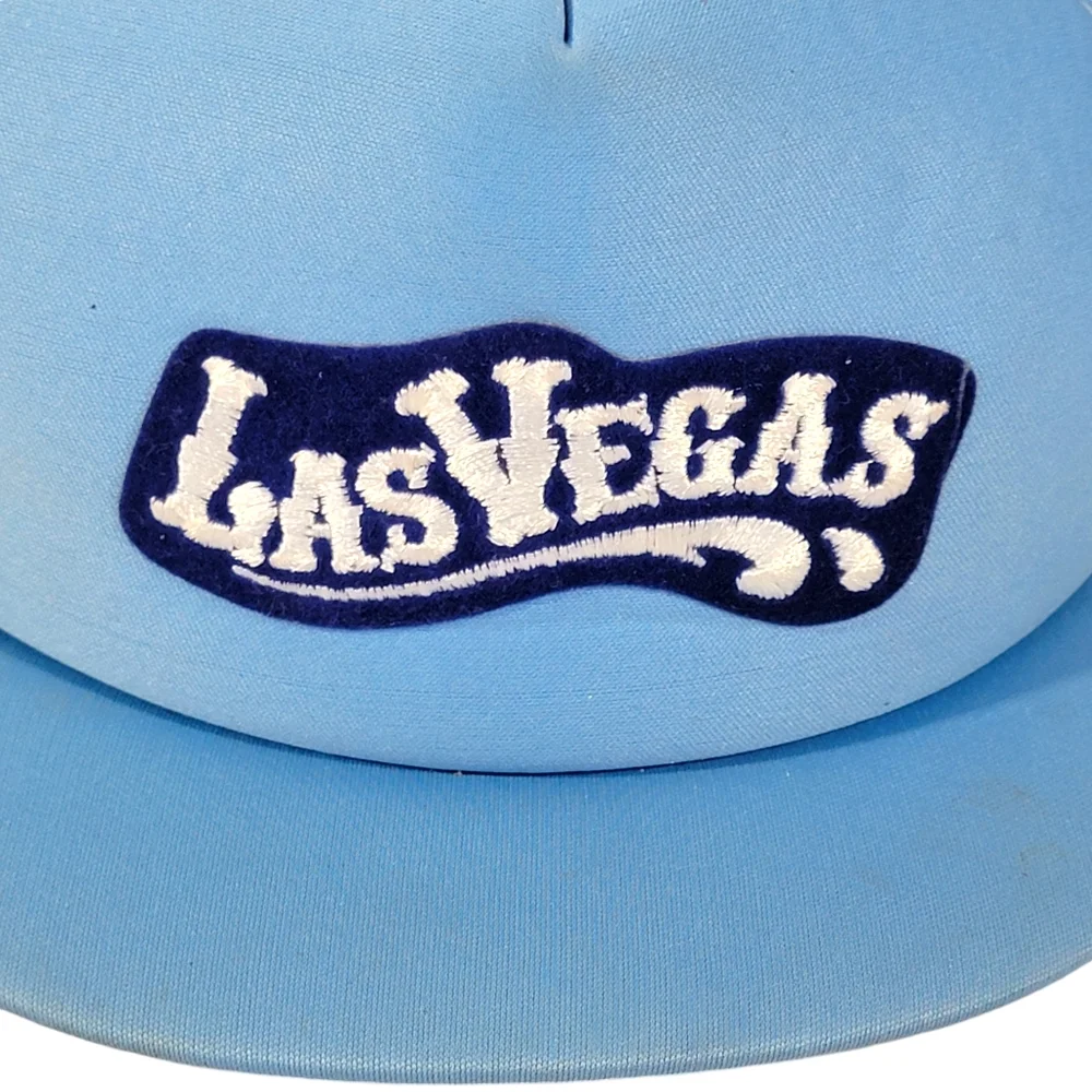 Las Vegas Vintage Old School Logo Unique Small Bill Baby Blue Kids Snapback Hat
